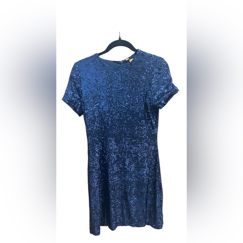 Tory Burch Midnight Blue Sequin Short Sleeve mini dress size small